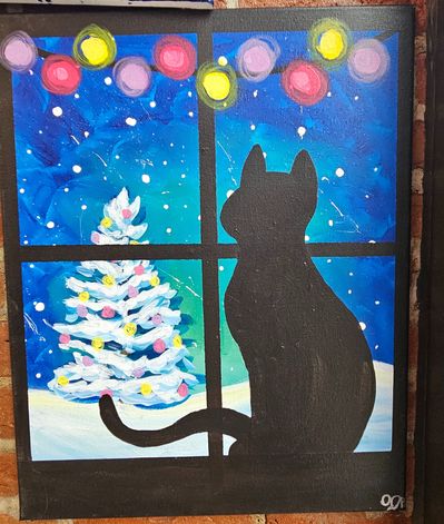 Holiday Kitty in the Window